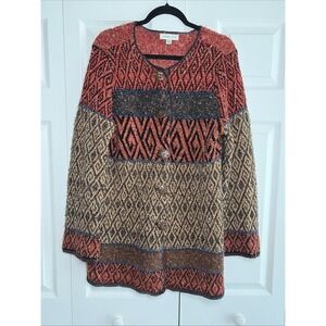 Coldwater Creek Artisan Geometric Cardigan Womens Size L Multicolor Ramie Wool L